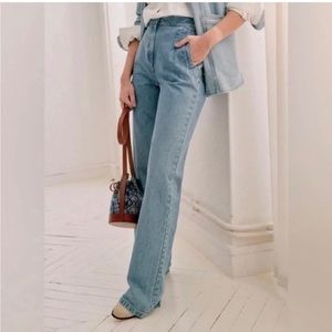 NWT Sezane Martin Trousers Pants Chambray Jeans Size 40/8